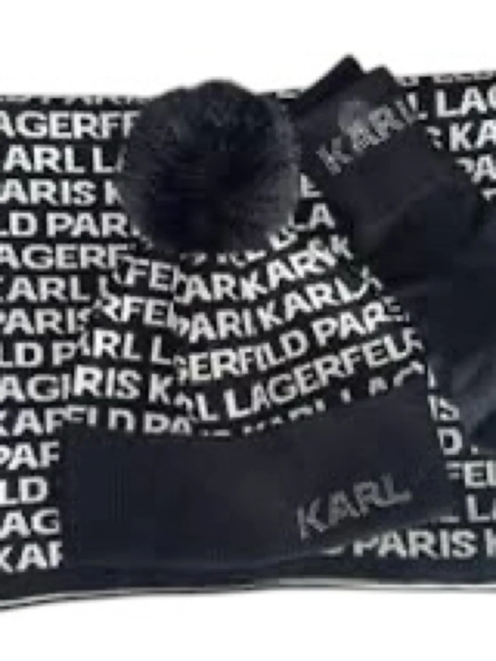 NEW Karl Lagerfeld Black Knit Beanie & Gloves with Crystal 'KARL' Accent SET 🖤
